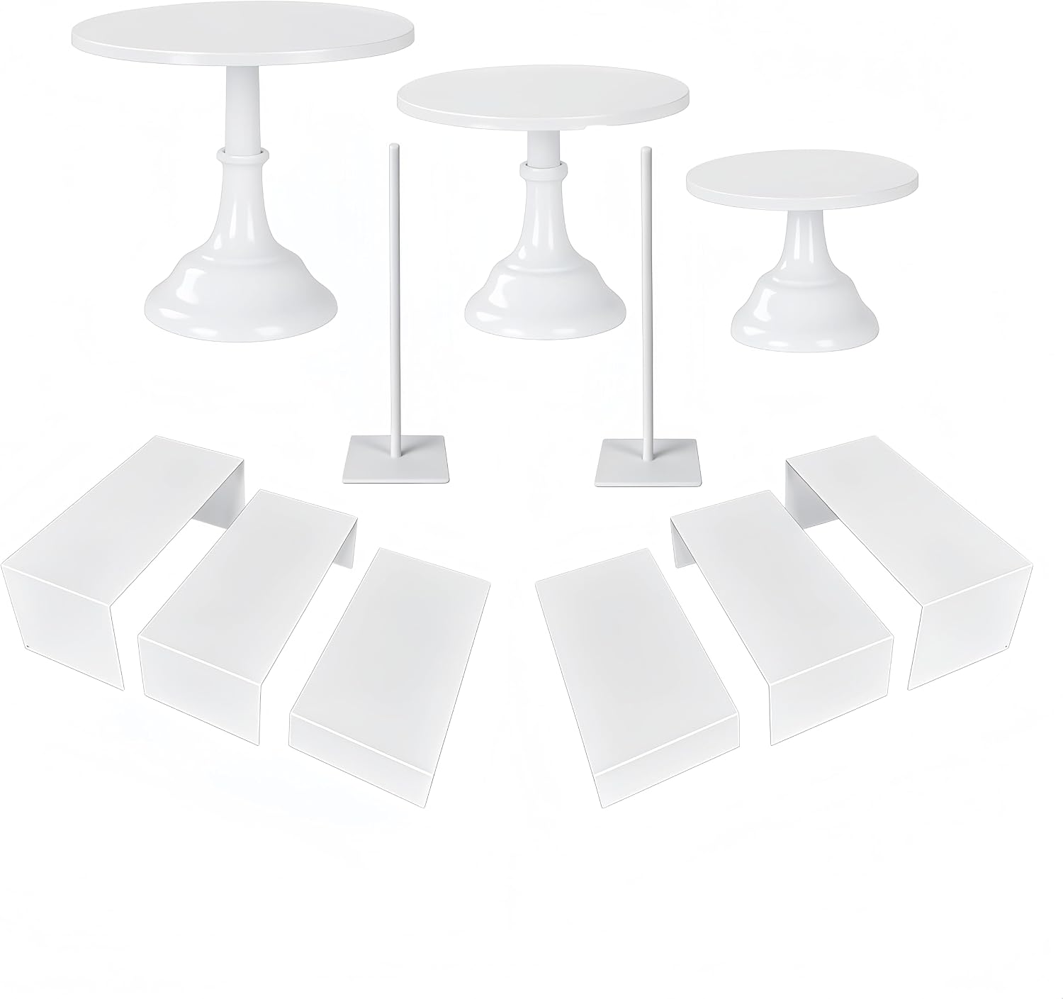 11-Piece Round White Metal Cak - Display Risers Set ulasan dan harga