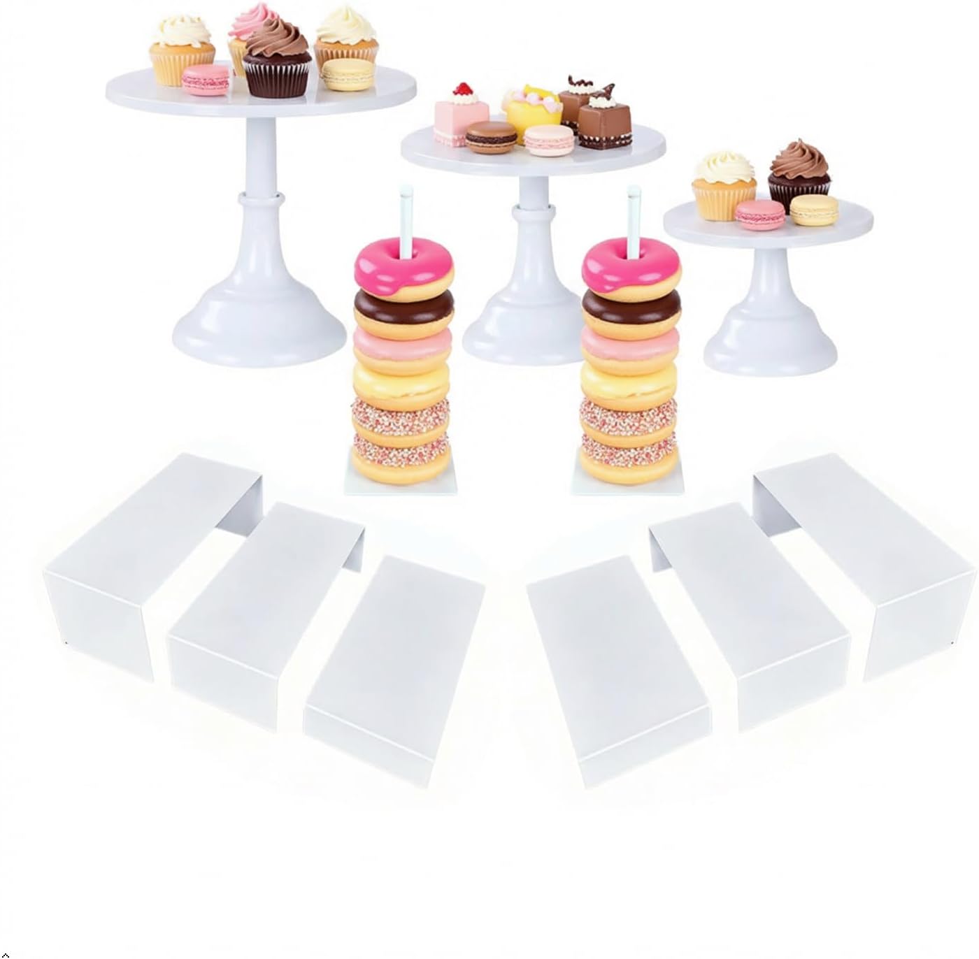 11-Piece Round White Metal Cak - Display Risers Set ulasan dan harga